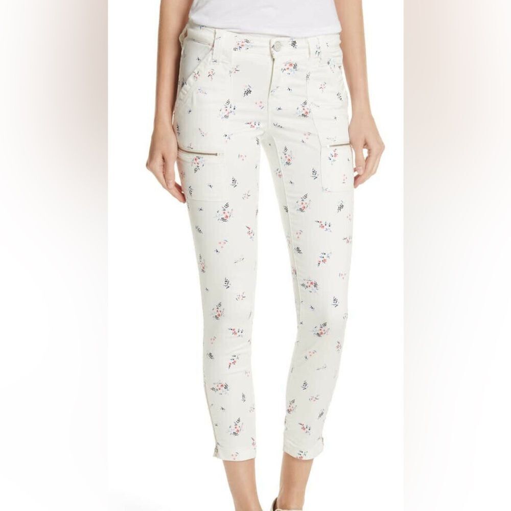 JOIE size 24 White Floral Park Skinny Zipper Ankle Stretch Jeans